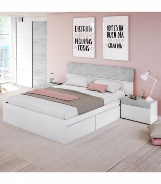 Cabecero Y 2 Mesitas De Noche. Blanco Artik/Cemen