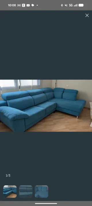 Sofá cheslong azul turquesa tela