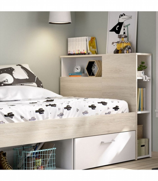 Cabecero Juvenil con Estante. Natural/Blanco