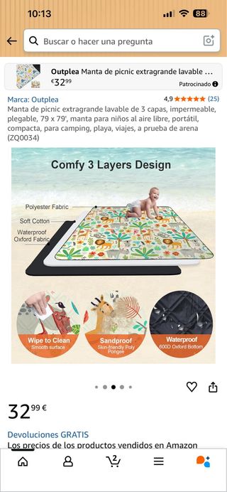 Manta Picnic Outplea Extragrande Lavable