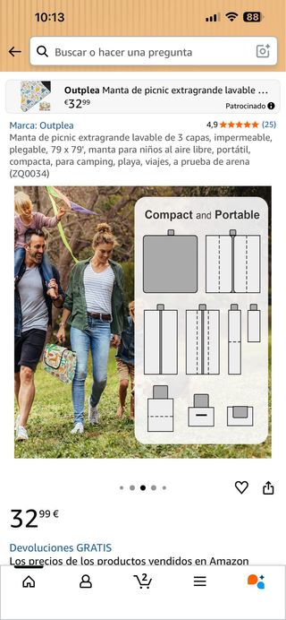 Manta Picnic Outplea Extragrande Lavable