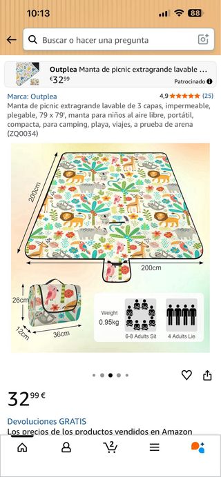 Manta Picnic Outplea Extragrande Lavable