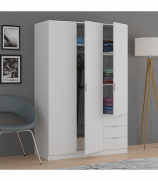 Armario 121x180x52cm 3 Puertas 3 Cajones. Blanco
