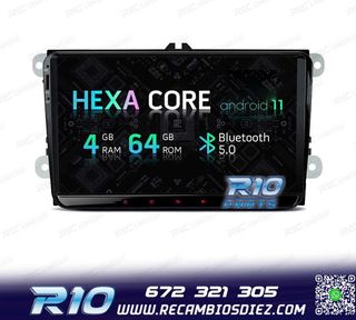 RADIO GPS ANDROID 11 PARA VOLKSWAGEN VW SEAT SKODA HEXA-CORE