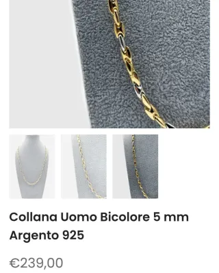 Collana Uomo Argento Placcata Oro