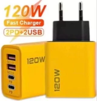 Cargador Rápido 120W 2PD+2USB Amarillo