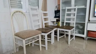 Juego de 4 Sillas Comedor Madera y Tela