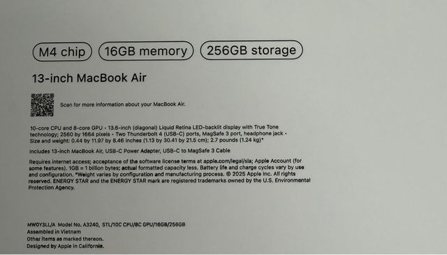 NUEVO MacBook Air M4 13 16GB RAM 256GB SSD