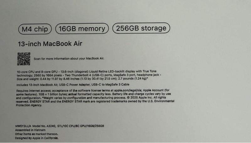 NUEVO MacBook Air M4 13 16GB RAM 256GB SSD