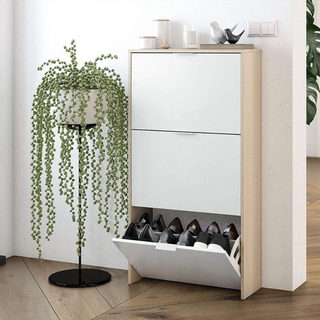 Zapatero 3 Trampones. Blanco Brillo y Roble