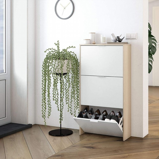 Zapatero 3 Trampones. Blanco Brillo y Roble