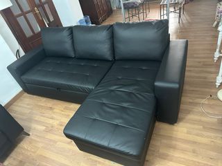 Sofá Cama Chaise Longue Piel Sintética Negra
