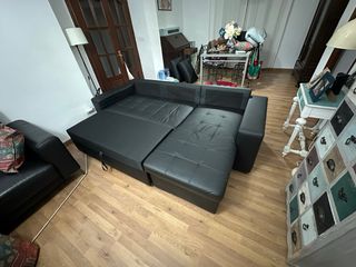 Sofá Cama Chaise Longue Piel Sintética Negra