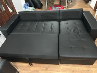 Sofá Cama Chaise Longue Piel Sintética Negra