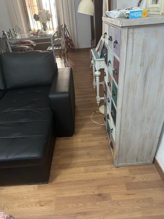 Sofá Cama Chaise Longue Piel Sintética Negra