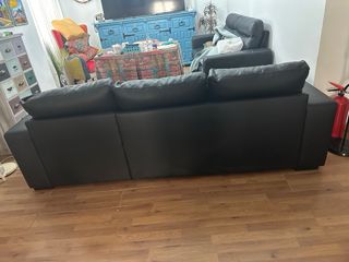 Sofá Cama Chaise Longue Piel Sintética Negra