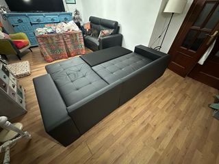 Sofá Cama Chaise Longue Piel Sintética Negra