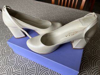 Zapatos de tacón blanco perla, cuero, novia T36