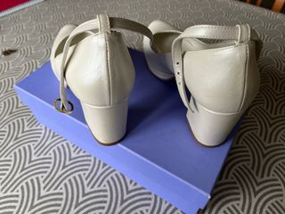 Zapatos de tacón blanco perla, cuero, novia T36