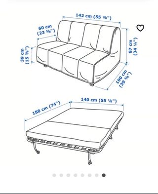 Sofá Cama IKEA LYCKSELE Gris 2 Plazas
