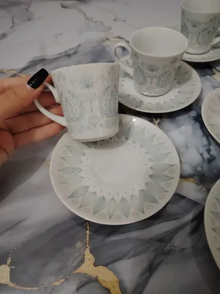 Juego de Té Porcelana Blanco y turquesa