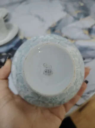Juego de Té Porcelana Blanco y turquesa