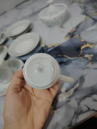 Juego de Té Porcelana Blanco y turquesa
