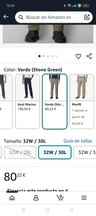 Pantalón Columbia Verde Talla 32W/30L,nuevo