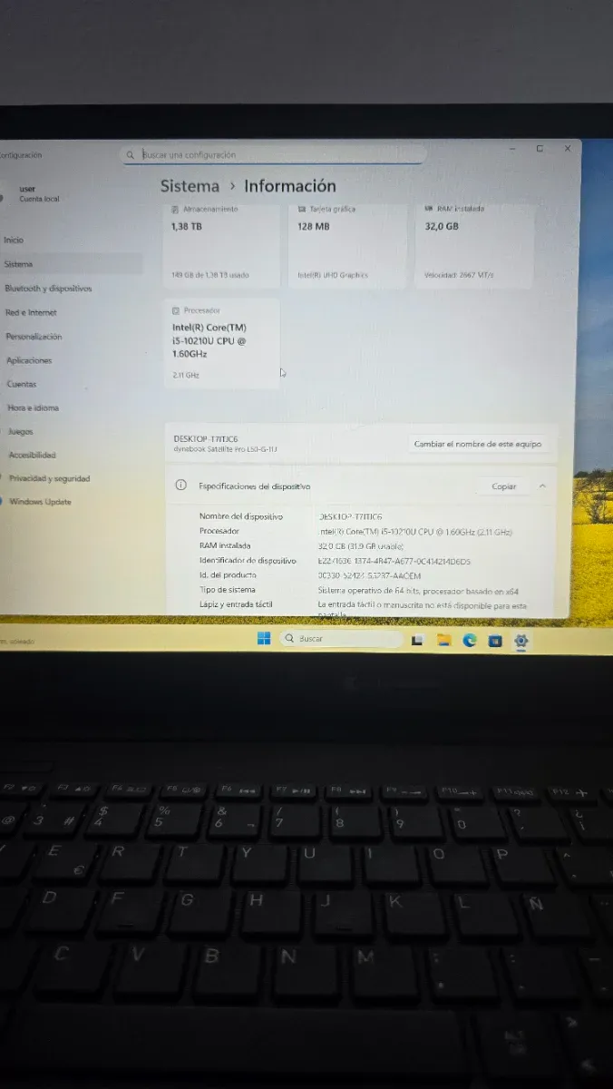 Portátil Toshiba Dynabook 15 Negro/Gris afbeelding 6