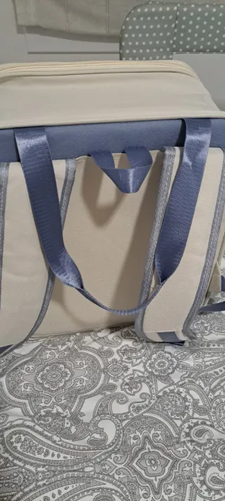 Mochila transportín gato/perro beige y azul