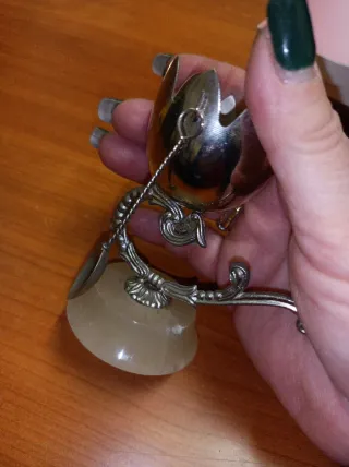 Porta uovo vintage onice e metallo