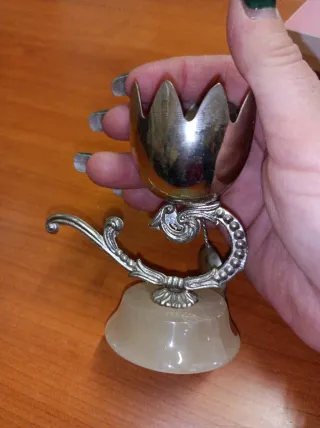 Porta uovo vintage onice e metallo