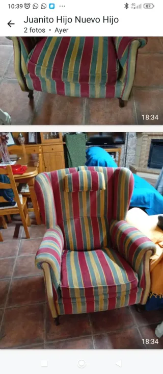 Butaca de tela a rayas