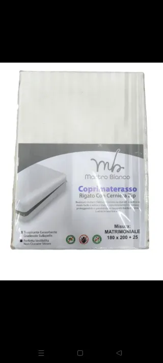 Coprimaterasso matrimoniale Mastro Bianco con zip