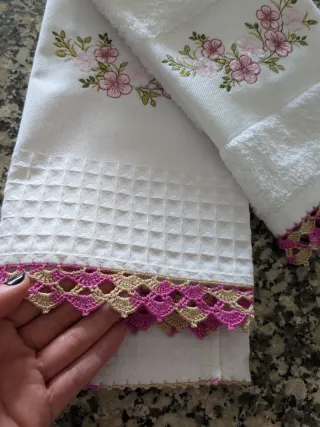 Conjunto Panos Cozinha Flor Favo Turco