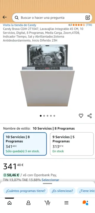 Lavavajillas Candy Brava Integrable 45cm