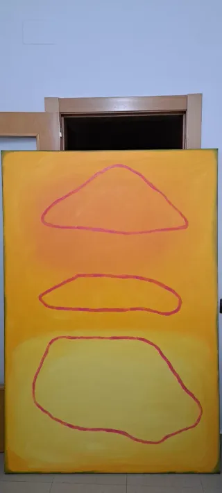 Cuadro abstracto anaranjado amarillo rosa vibrante
