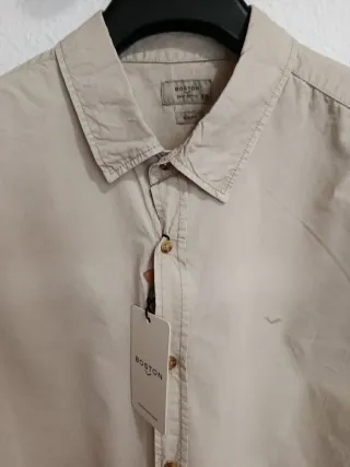Camisa Boston manga larga beige