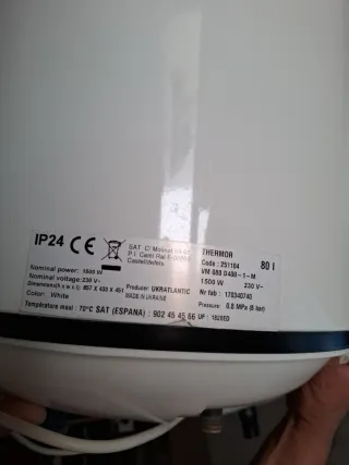 Calentador 80 Lts Blanco y Rojo