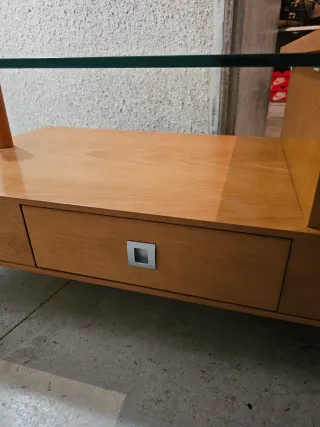 Mesa de centro cristal y madera