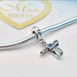 Charm argento 925 croce cuore love blu zirconi