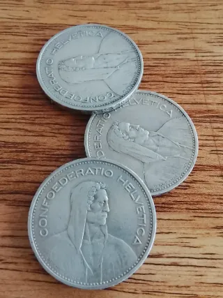 3 Monedas plata 5 Francos Suizos 32 33 48