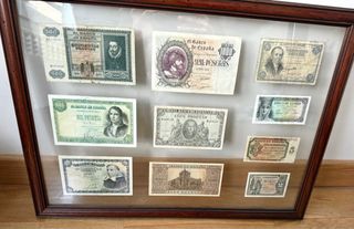 Cuadro de billetes antiguos españoles