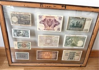 Cuadro de billetes antiguos españoles
