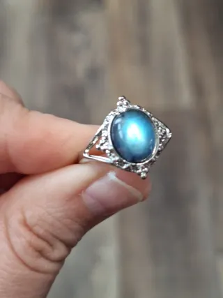 Anello Acciaio con Labradorite Blu