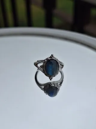 Anello Acciaio con Labradorite Blu