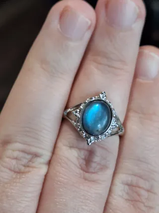 Anello Acciaio con Labradorite Blu