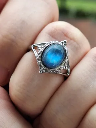 Anello Acciaio con Labradorite Blu