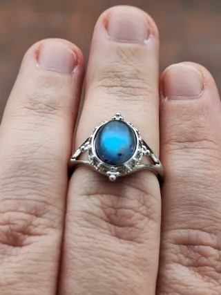 Anello Acciaio con Labradorite Blu