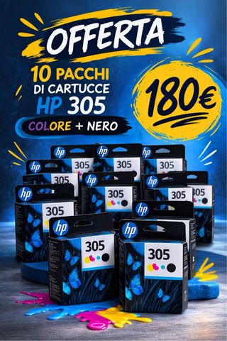 10 Pacchi Cartucce HP 305 Colore + Nero